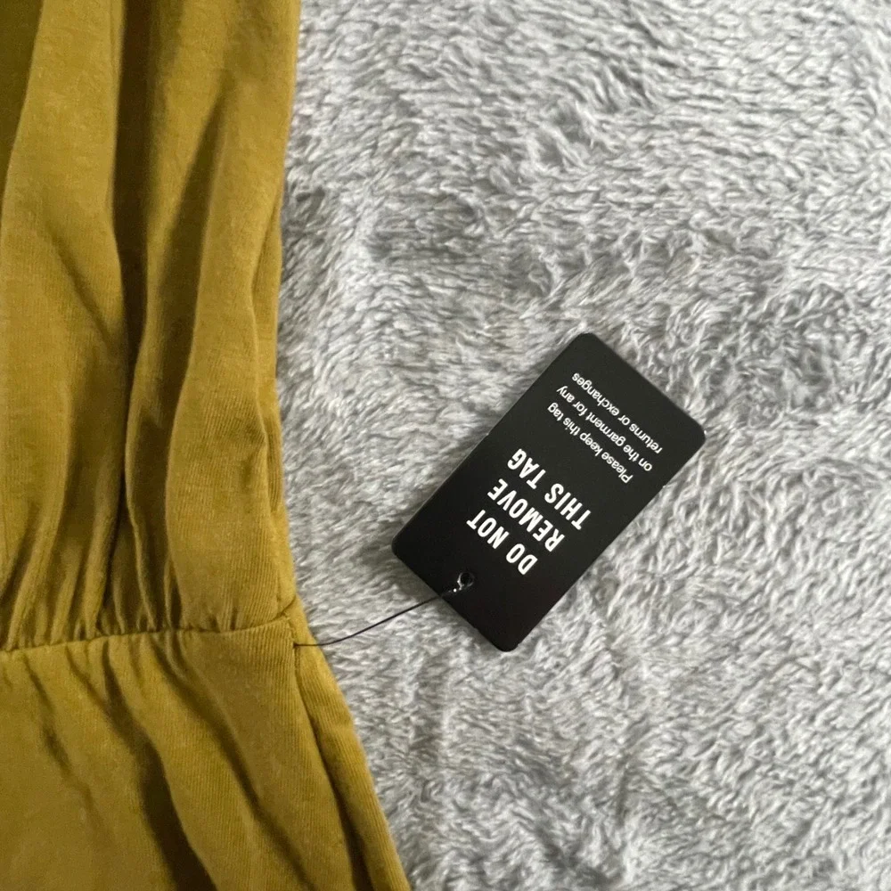 NWT Express Olive Green Shoulder Pad Midi Dress Size M Elastic Waist - Picture 7 of 10